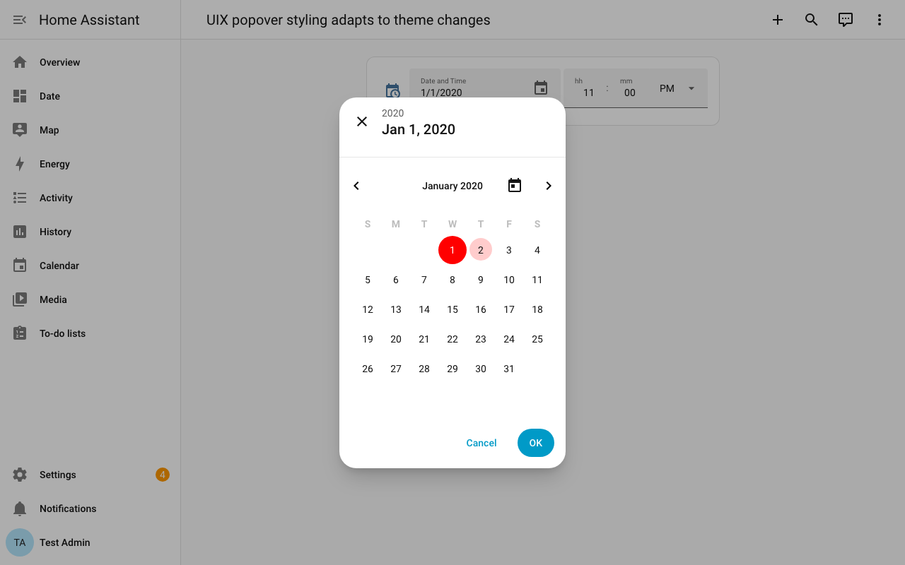 Styling date picker adaptive popover dialog